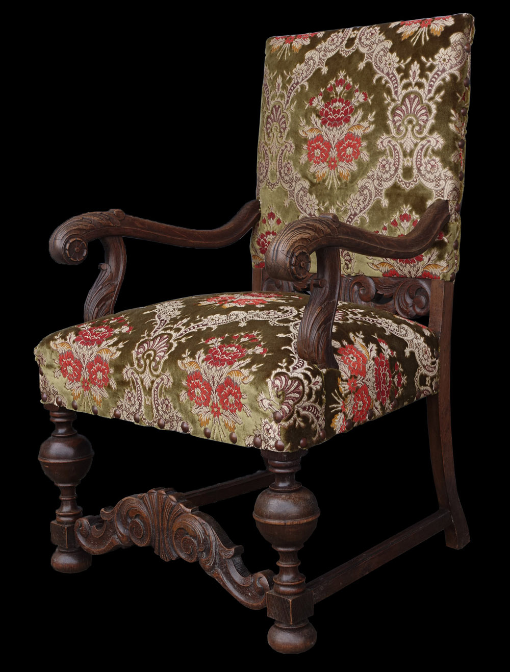 【評価】レア品/1900年頃フランスアンティーク/ルイ１４世様式プティ・ポワン「木良久」アームチェア・肘掛け椅子（定価：639,000円） 木製フレーム