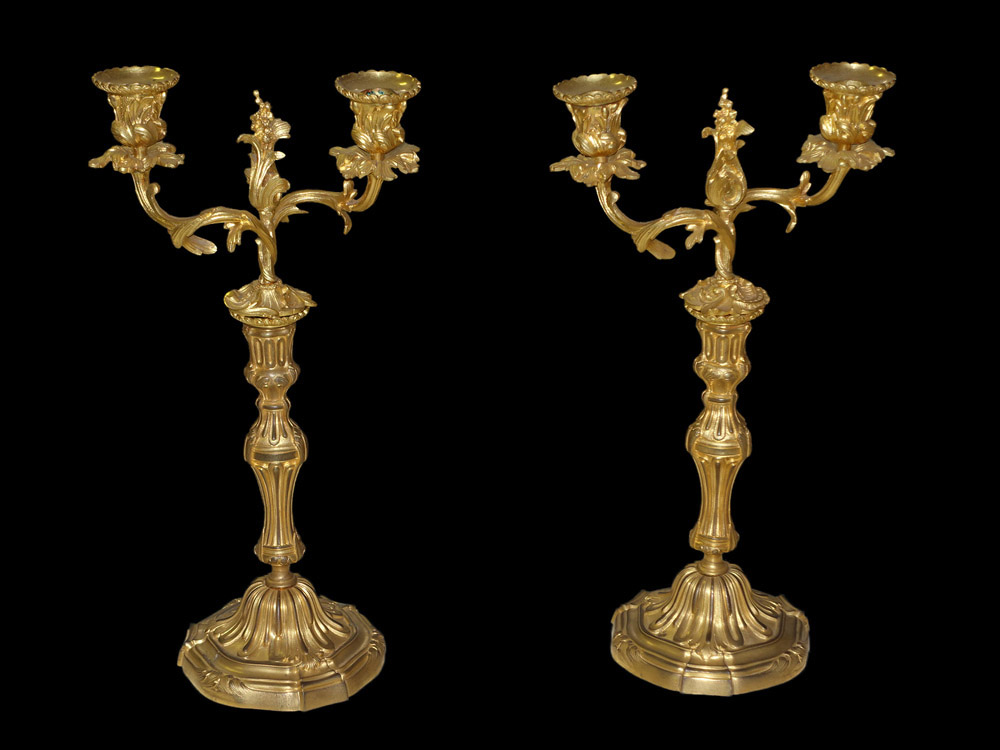 フランス ルイ15世様式 ペア・キャンドルスタンド ゴールド