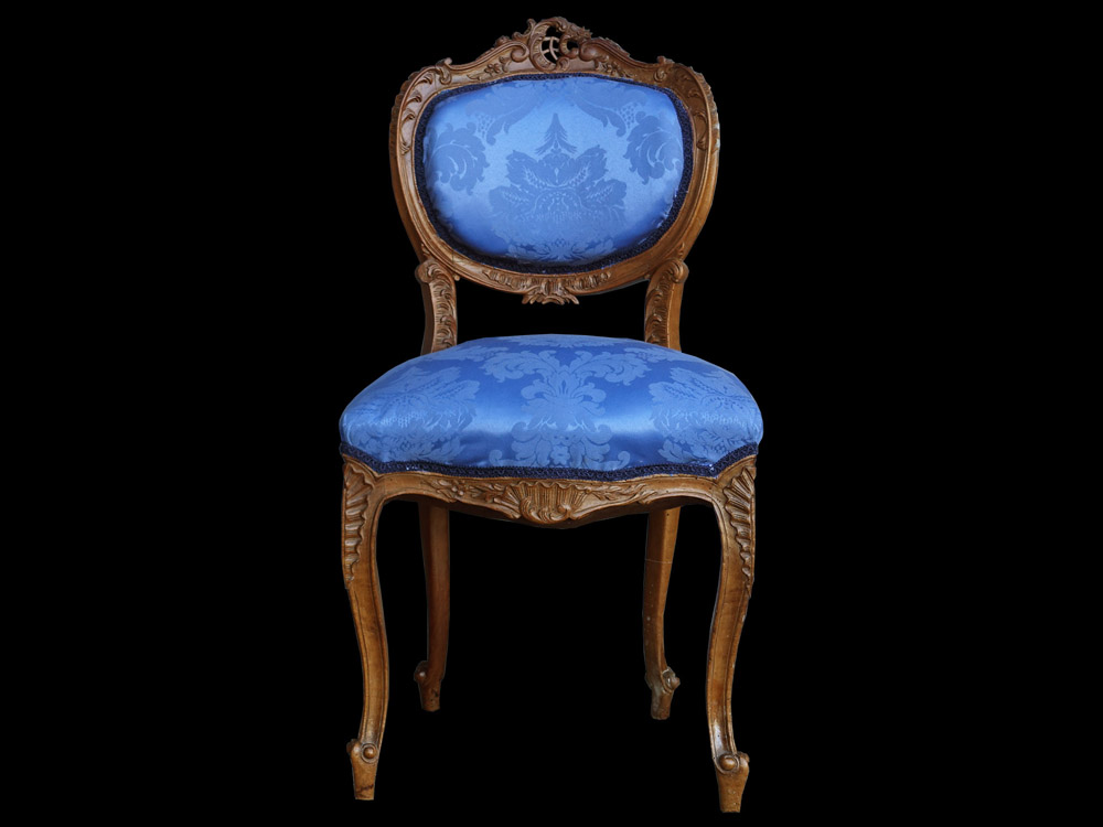 フランスアンティーク ルイ15世様式 サイドチェア 1890年頃 ブルー